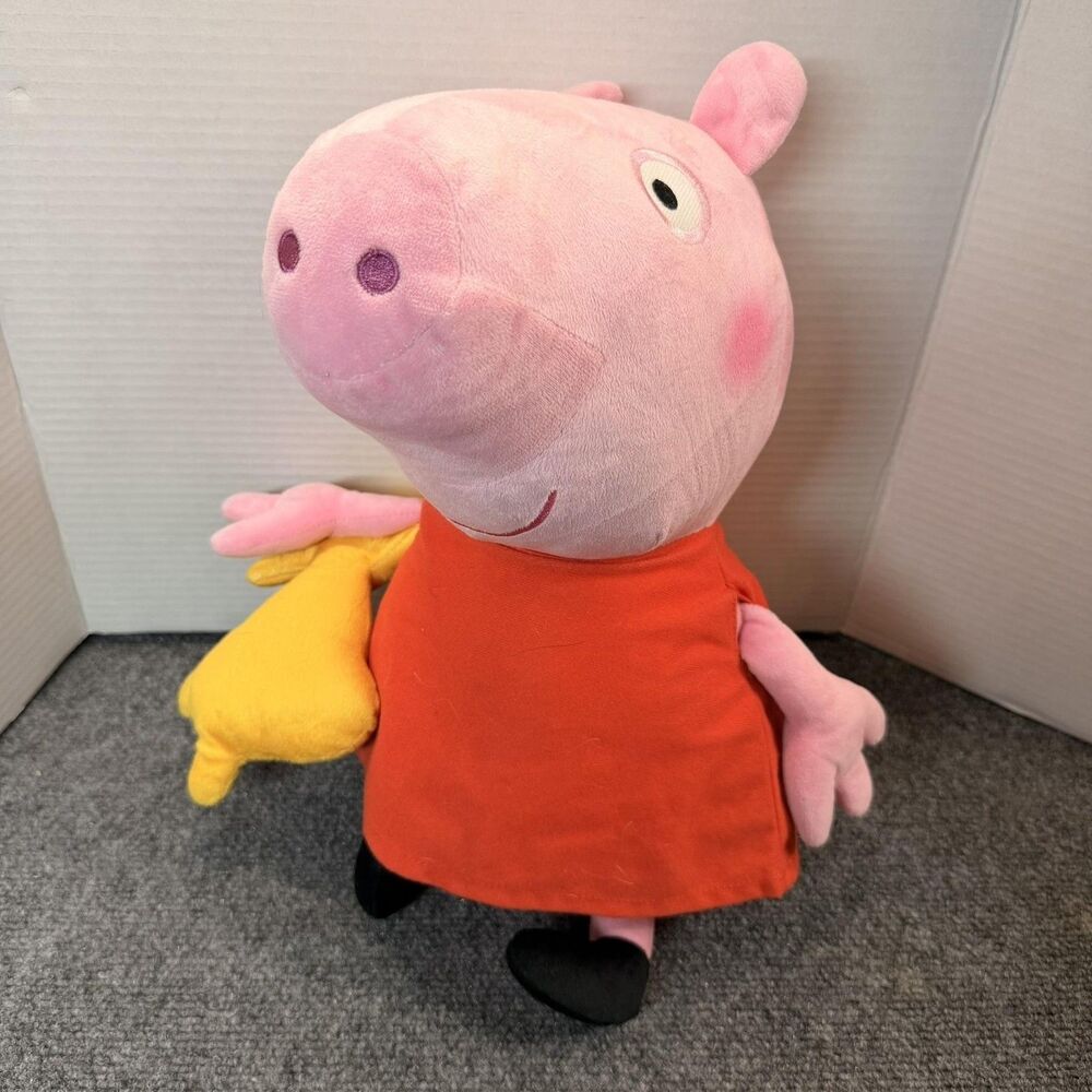 Peppa Pig Plush Doll Stuffed Toy Medium Pink Red Dress Yellow Teddy Kids Gift